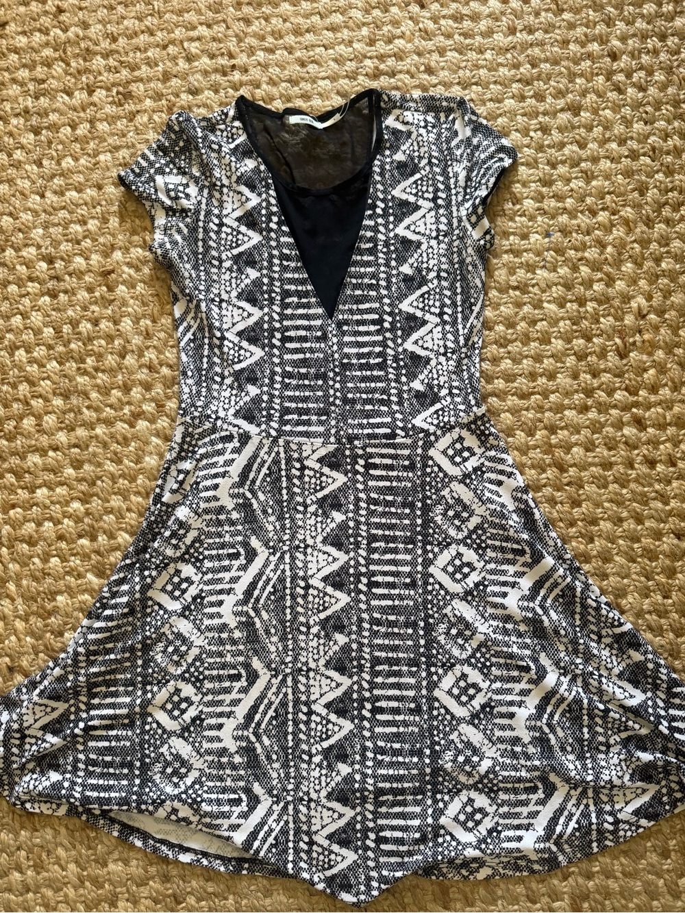 Kimchi Blue Black and White Aztec Print Fit-and-Flare Dress